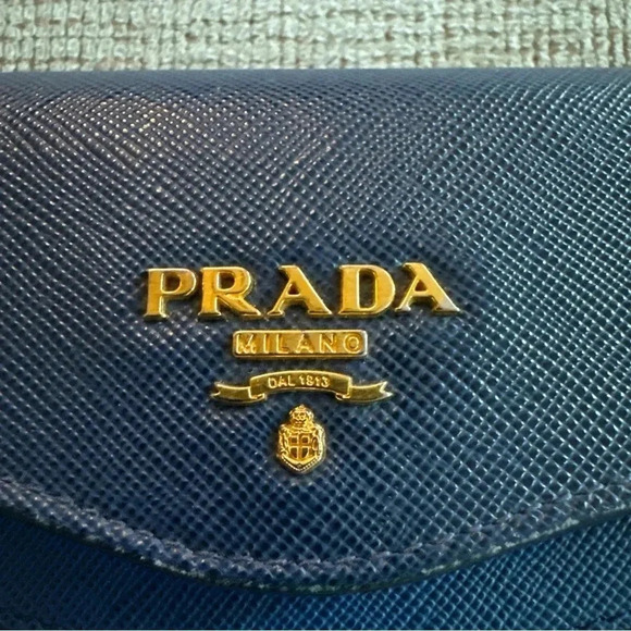 PRADA Saffiano Wave Continental Flap Wallet Bluette & Azzurro - Picture 6 of 15